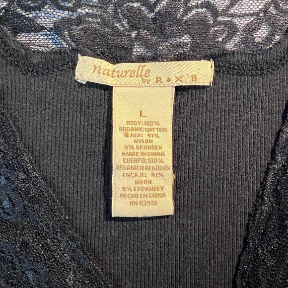 Naturelle by RXB Top Y2K Lace Trim Henley Shirt Black Whimsigoth Vamp Witchy - Picture 4 of 4